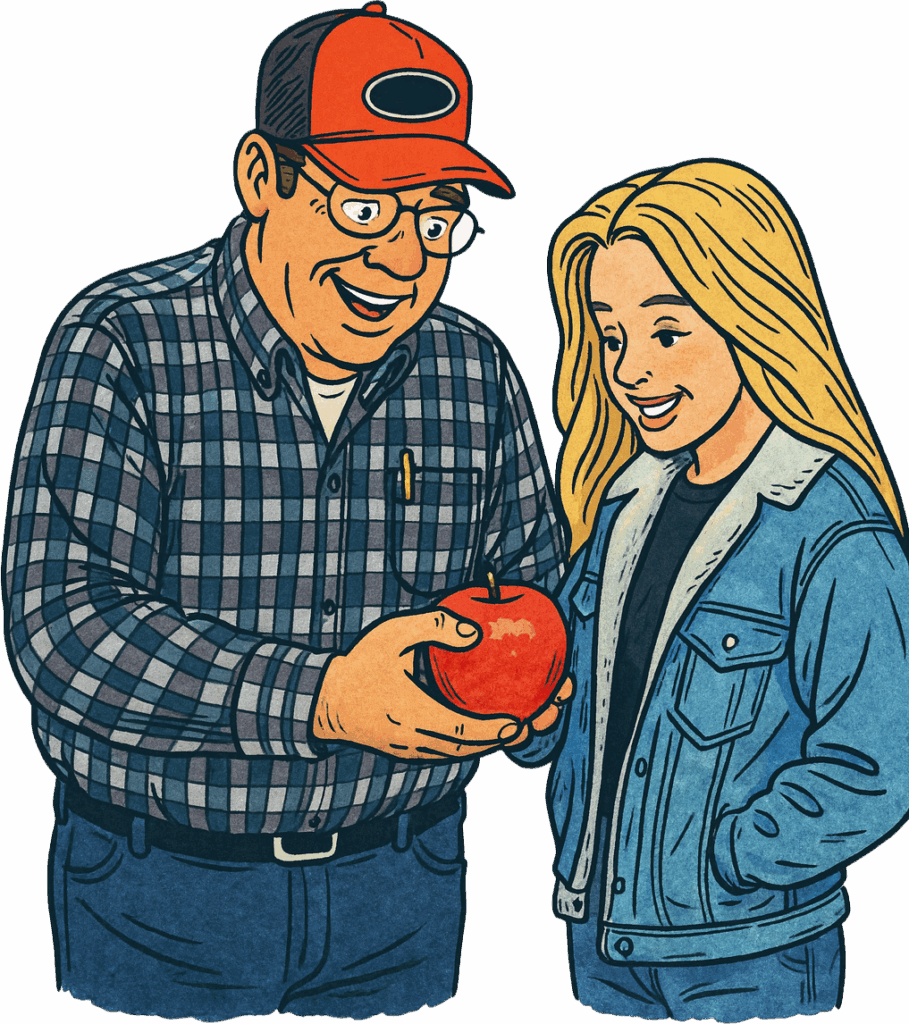 graphic of growers looking at sugarbee apple